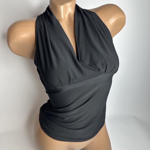 Y2K Black Halter Top Mesh Sequin Swirl Backless Goth Glam Stretchy XS/S Club - Picture 2 of 11